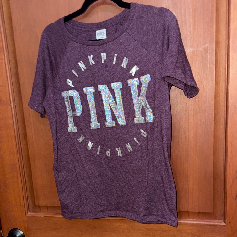 PINK Victoria's Secret Purple Tee with Glitter Logo